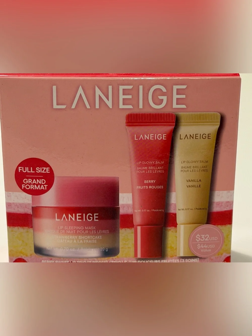 LANEIGE Berry Sweet Lip Trio 3-Piece Gift Set - Sleep Mask & Glowy Lip Balms